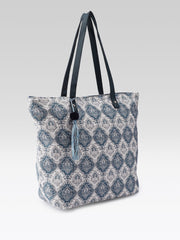 PRIMROSE Cotton Tote Bag with Blue and Beige Floral