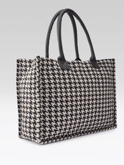 PRIMROSE Woven Tote Bag for Women, Black and Beige, Handbag