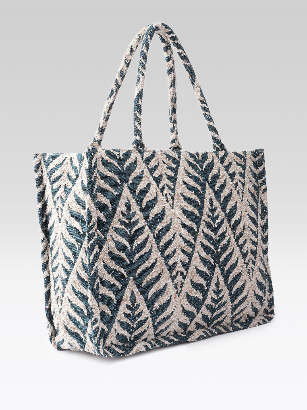 PRIMROSE Woven Tote Bag for Women, Navy Blue and Beige, Handbag