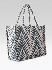PRIMROSE Woven Tote Bag for Women, Navy Blue and Beige, Handbag