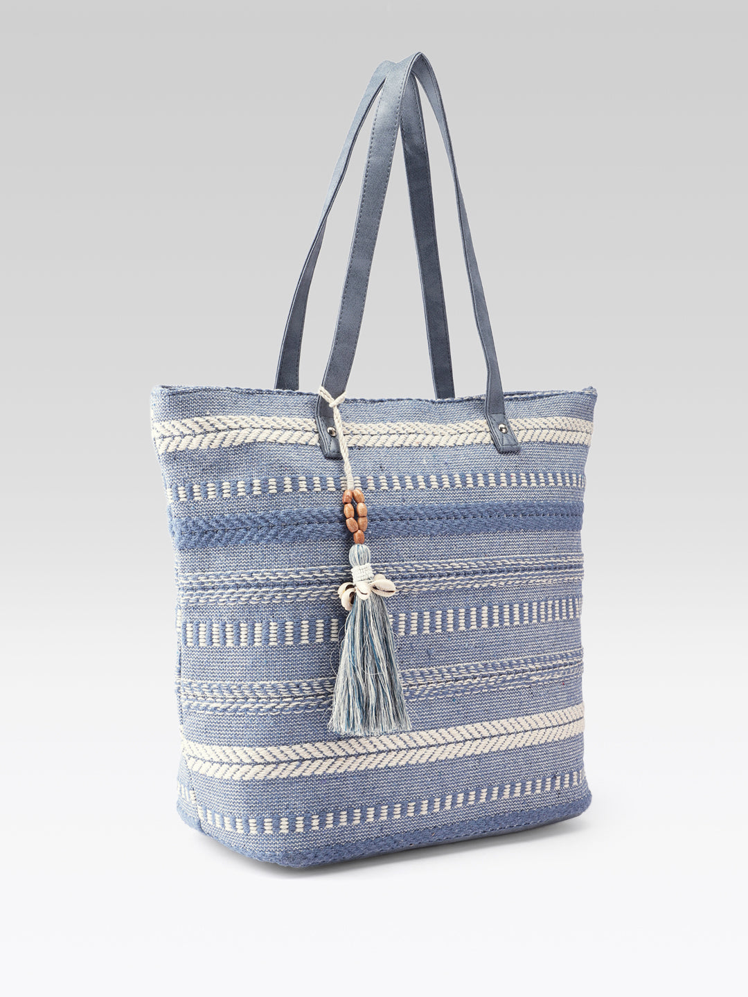 PRIMROSE Canvas Tote Bag with Light Blue Tassel