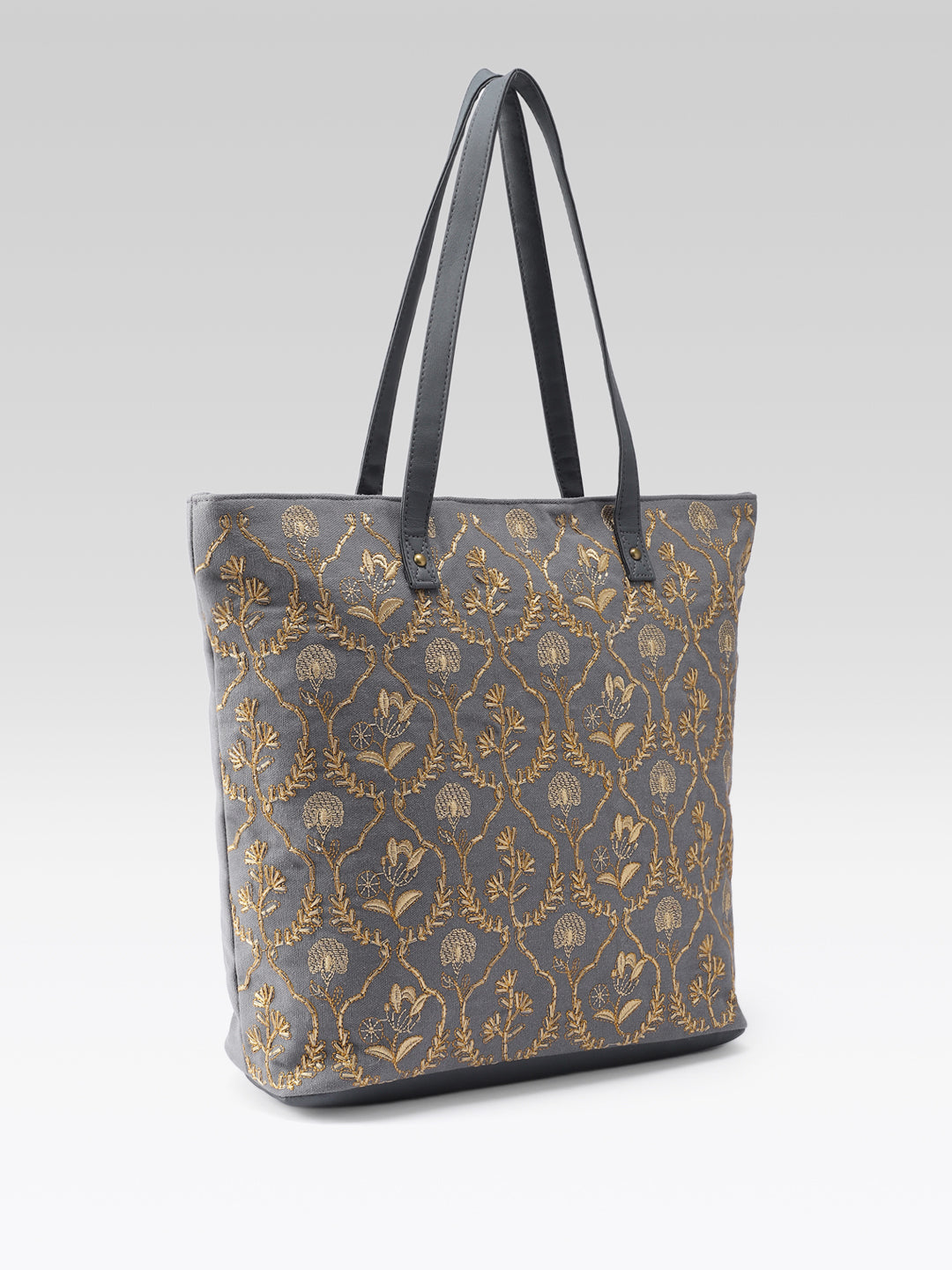 PRIMROSE Canvas Tote Bag with Gold Floral Embroidery