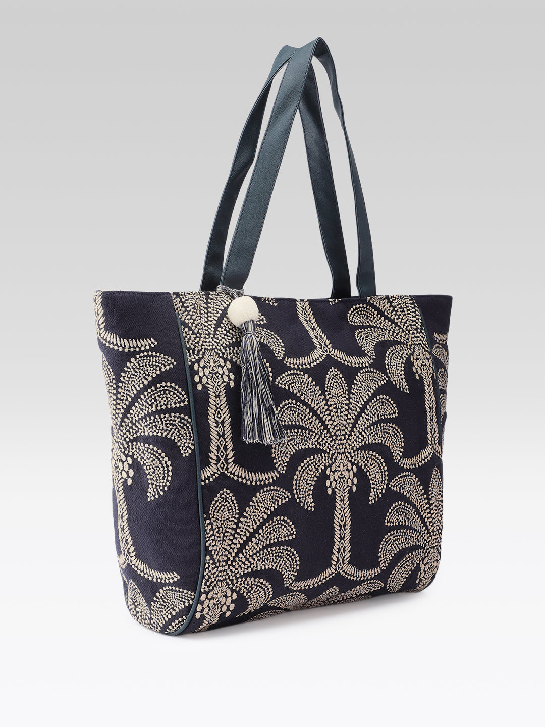 PRIMROSE Striped Tote Bag, Blue and Cream, Canvas Material, Shoulder Bag (Black)