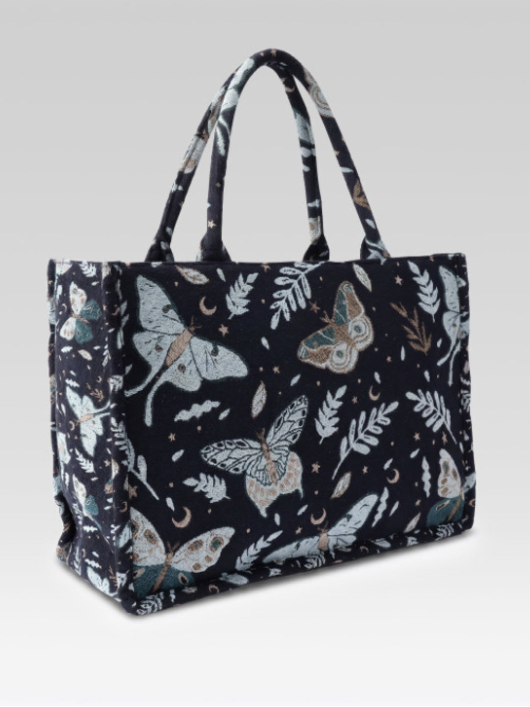 PRIMROSE Tapestry Tote Bag, Moth and Butterfly Print, Celestial Botanical Theme