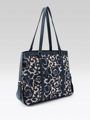 PRIMROSE Women's Tote Bag, Navy Blue and Brown Floral Pattern
