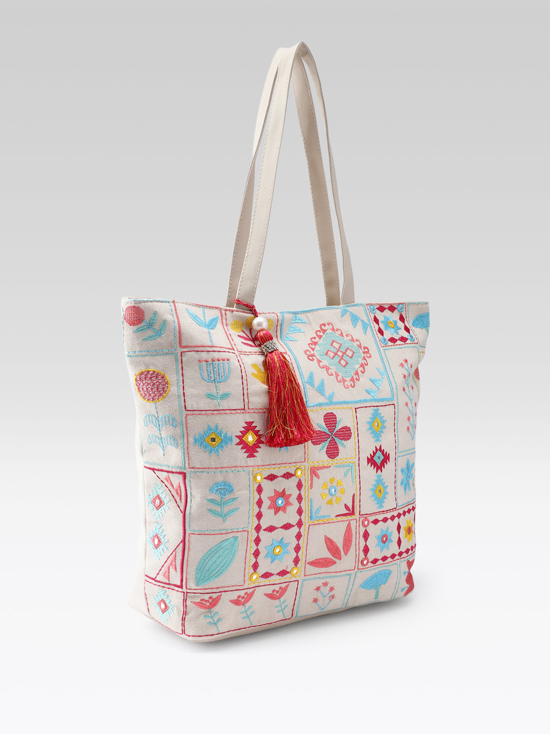 PRIMROSE Canvas Tote Bag with Gold Floral Embroidery (Multi)