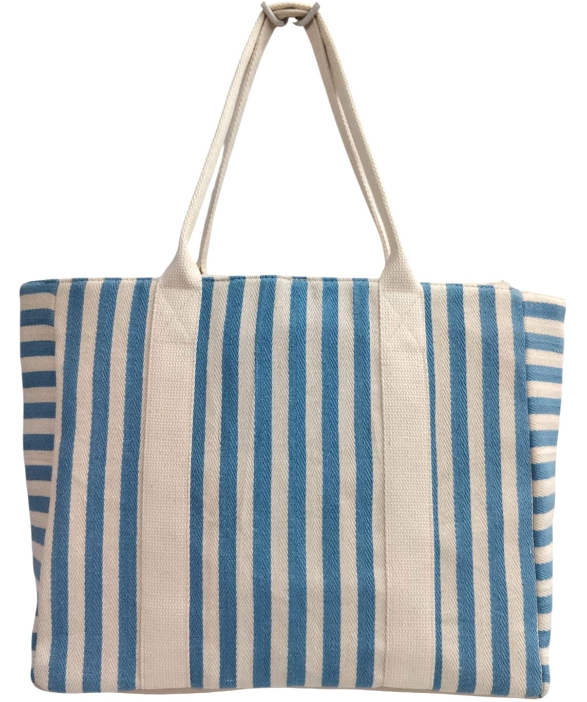 PRIMROSE Striped Beach Tote Bag, Blue and Beige, Cotton Material, Tote Bag with Handles