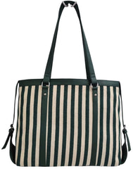 PRIMROSE Striped Canvas Tote Bag, Green and Beige, Shoulder Bag with Dual Handles