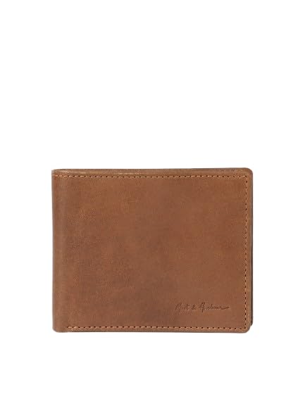 PRIMROSE Men's Classic Bifold Leather Wallet, Tan Brown, Slim Design