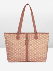 PRIMROSE Floral Print Tote Bag with Buckle Detail, Pink and Cream Pattern, Shoulder Straps