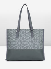 PRIMROSE Floral Pattern Canvas Tote Bag, Grey and White, Double Handle Shoulder Straps