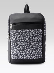 PRIMROSE Floral Pattern Backpack, Black and Grey, Multiple Zipper Compartments, Fashion Daypack