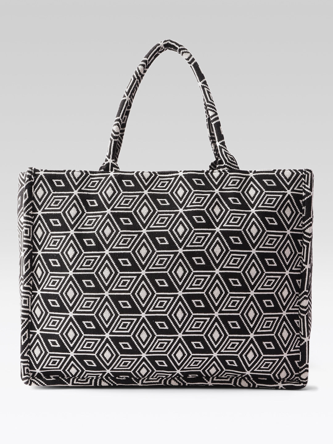 PRIMROSE Geometric Pattern Canvas Tote Bag, Black and White Design