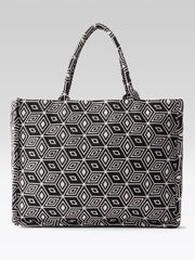 PRIMROSE Geometric Pattern Canvas Tote Bag, Black and White Design