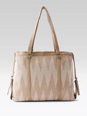 PRIMROSE Large Canvas Tote Bag with Textured Pattern, Double Shoulder Straps, Beige