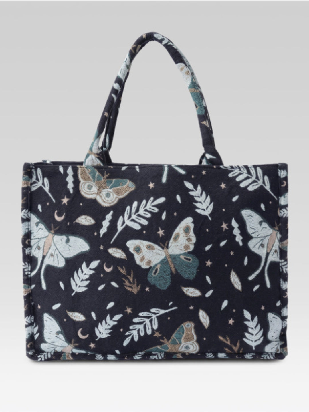 PRIMROSE Tapestry Tote Bag, Moth and Butterfly Print, Celestial Botanical Theme