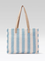 PRIMROSE Striped Canvas Tote Bag with Blue and Beige