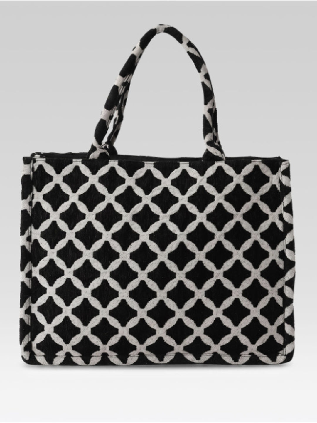 PRIMROSE Black and White Geometric Print Tote Bag, Modern Style