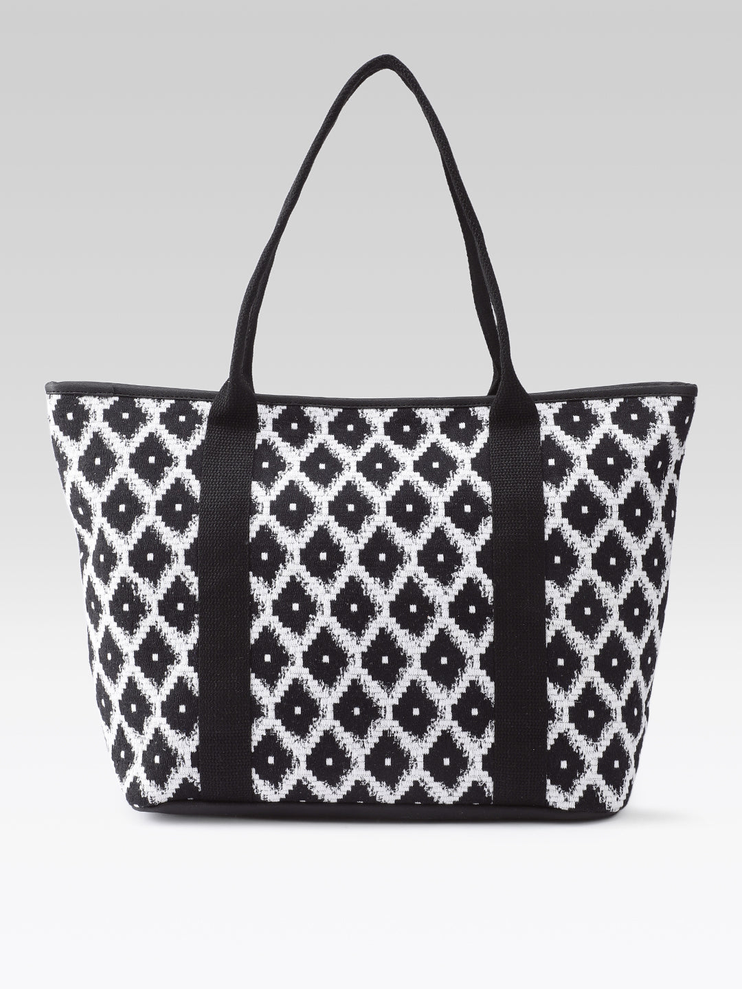 PRIMROSE Tote Bag, Black and White, Diamond Pattern