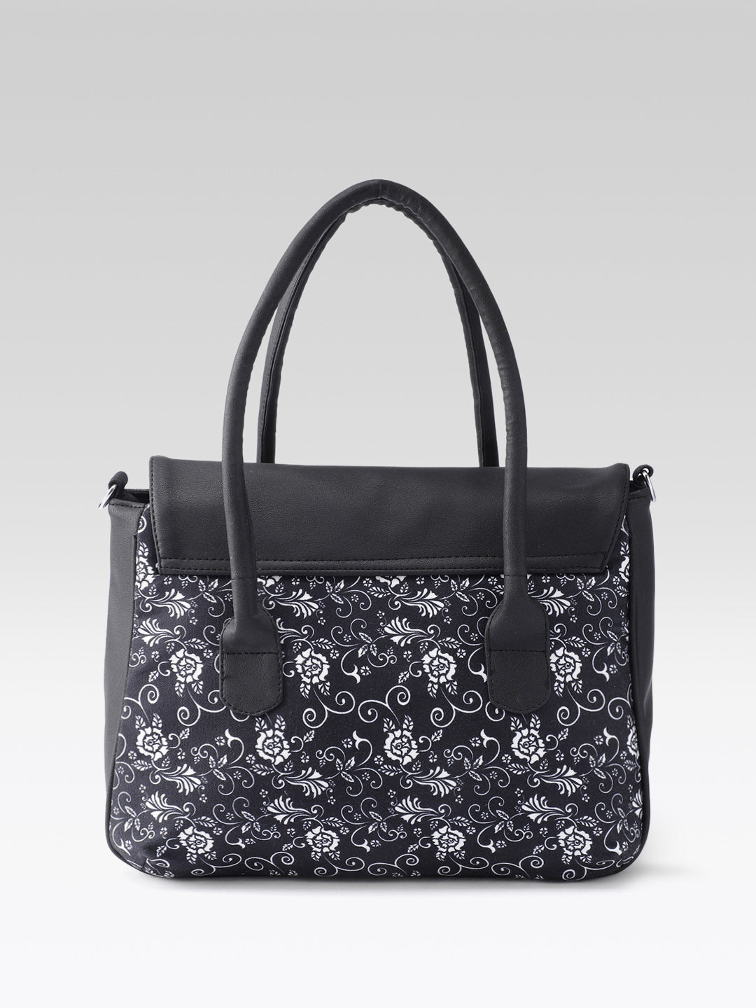 PRIMROSE Floral Pattern Laptop Messenger Bag, Black and White Design, Adjustable Shoulder Strap