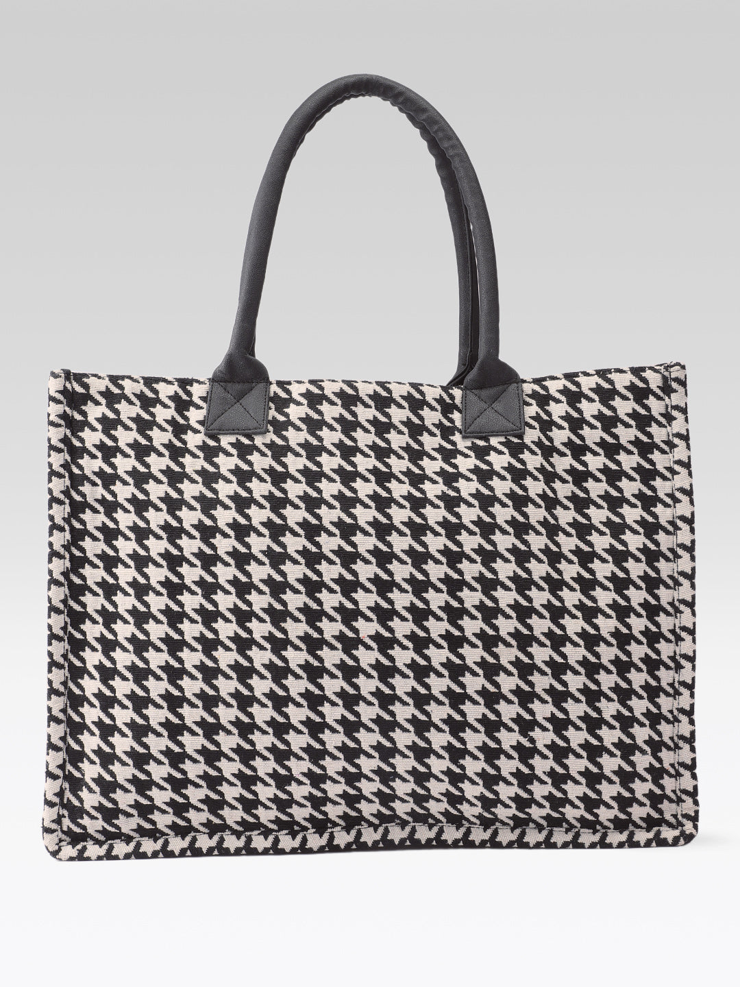 PRIMROSE Woven Tote Bag for Women, Black and Beige, Handbag