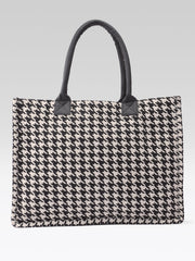 PRIMROSE Woven Tote Bag for Women, Black and Beige, Handbag