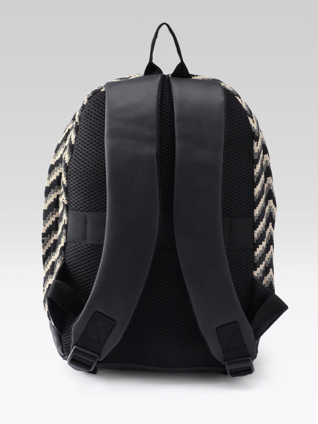 PRIMROSE Backpack with Chevron Pattern, Black and Beige