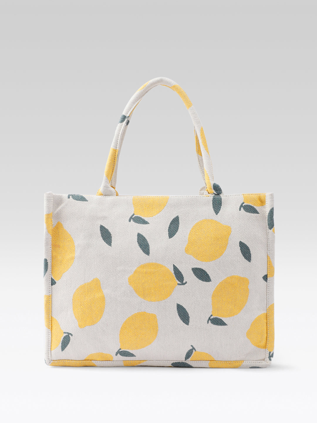 PRIMROSE Tote Bag with Lemon Print, Yellow and Beige