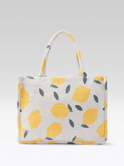 PRIMROSE Tote Bag with Lemon Print, Yellow and Beige