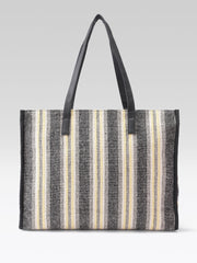 PRIMROSE Striped Tote Bag, Black White Yellow, Woven Pattern