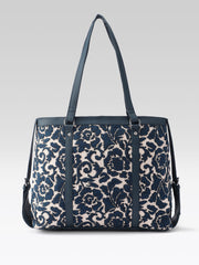 PRIMROSE Women's Tote Bag, Navy Blue and Brown Floral Pattern