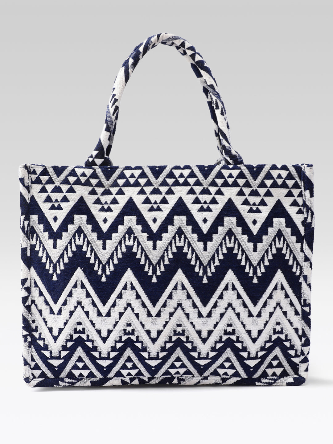 PRIMROSE Woven Tote Bag for Women, Navy Blue and Beige, Handbag