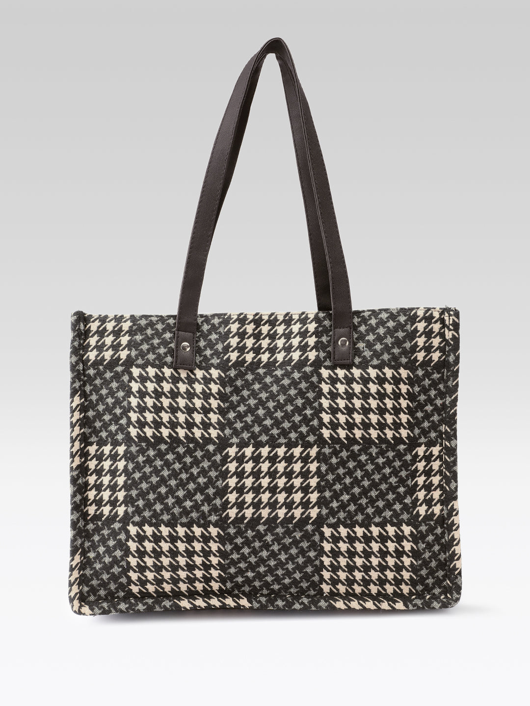 PRIMROSE Houndstooth Tote Bag, Black and Beige
