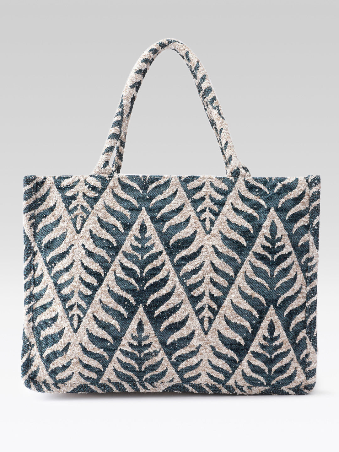 PRIMROSE Woven Tote Bag for Women, Navy Blue and Beige, Handbag