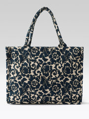 PRIMROSE Woven Tote Bag, Ethnic Print, Cotton Fabric (Navy Blue)
