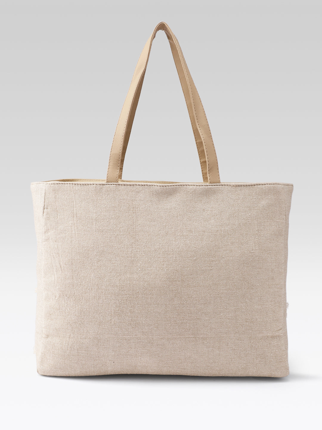 PRIMROSE Jute Tote Bag with Sequin Embellishment, Beige, Fringe Detail, Shoulder Handles
