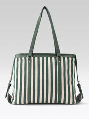 PRIMROSE Striped Canvas Tote Bag, Green and Beige, Shoulder Bag with Dual Handles
