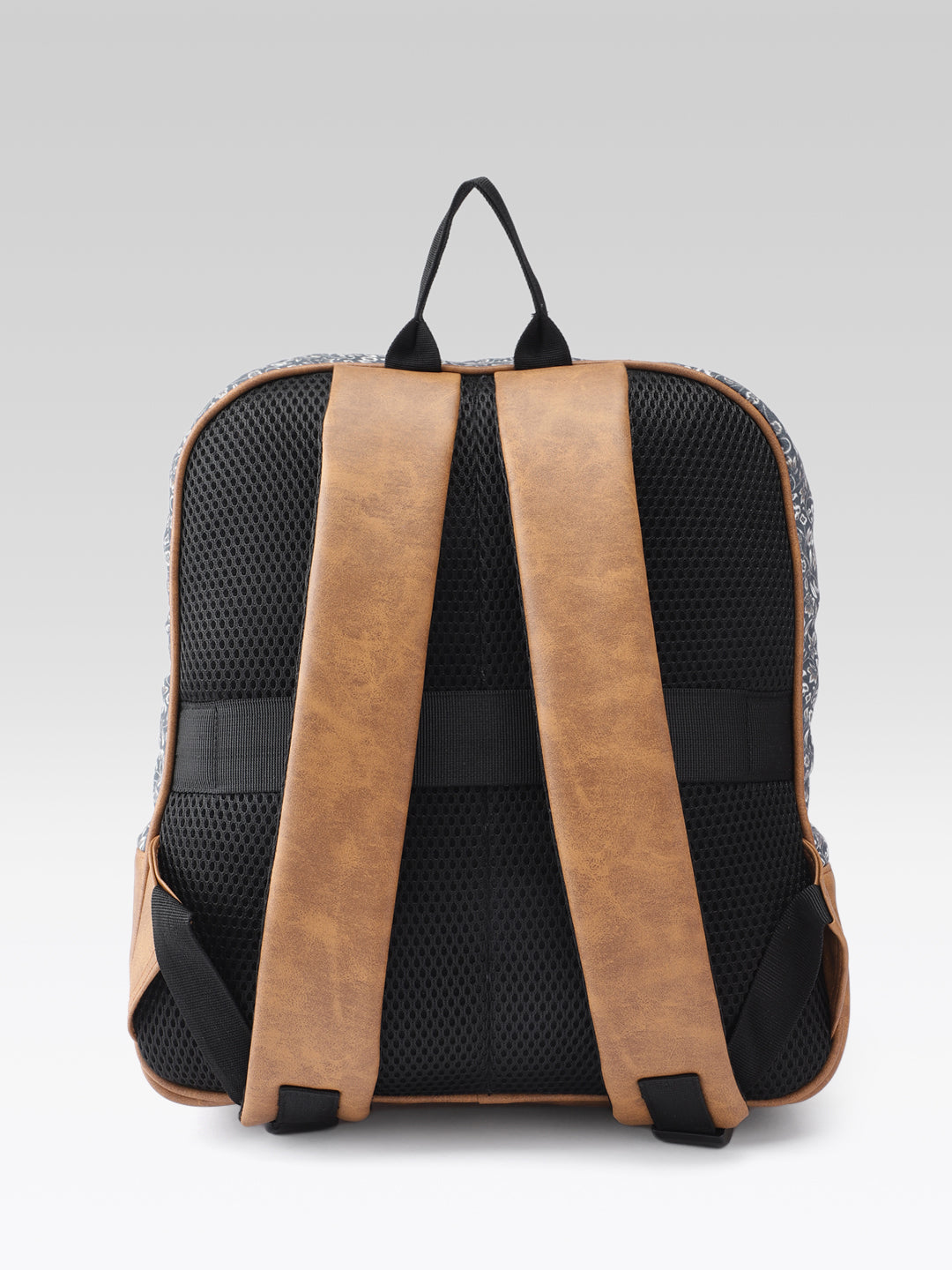 PRIMROSE Floral Print Backpack with Brown Polyvinyl Chloride Base, Grey and Beige Pattern, Casual Travel Bag