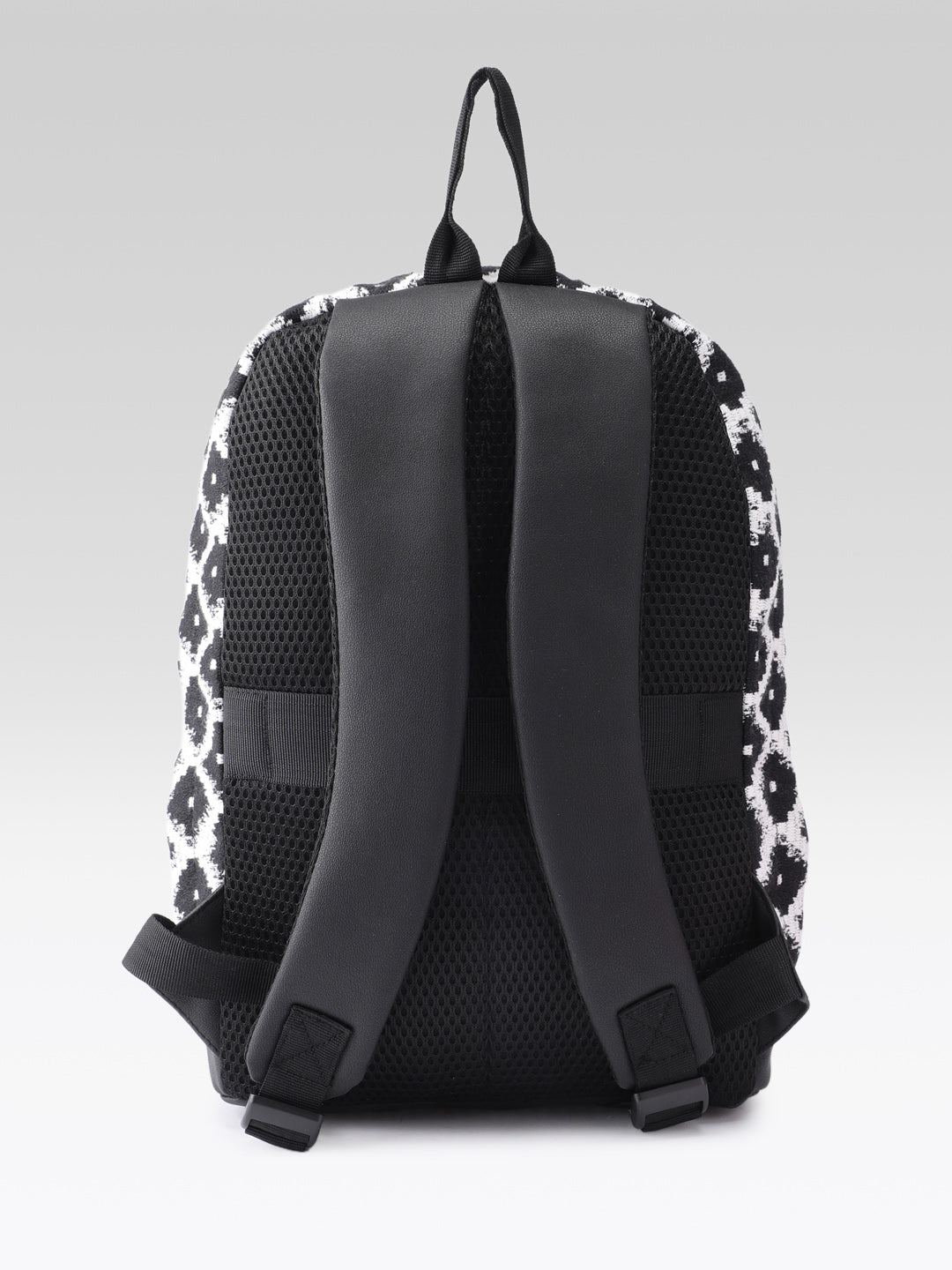 PRIMROSE Backpack with Geometric Diamond Pattern, Black and White, Adjustable Straps