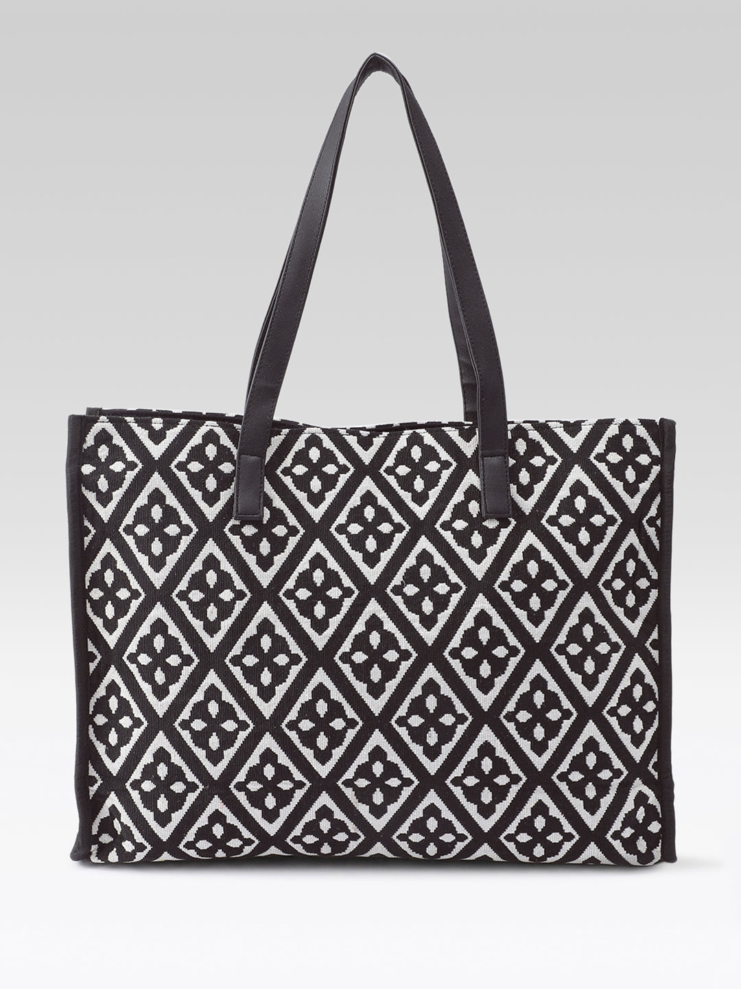 PRIMROSE Tote Bag, Black and White Geometric Diamond Pattern