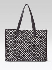 PRIMROSE Tote Bag, Black and White Geometric Diamond Pattern