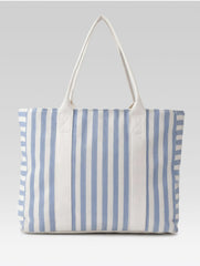 PRIMROSE Striped Beach Tote Bag, Blue and Beige, Cotton Material, Tote Bag with Handles