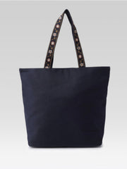 PRIMROSE Floral Embroidered Tote Bag, Navy Blue, Zipper Closure, Boho Style