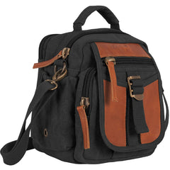 Heavy Duty Cotton Canvas 22 OZ Classic Eurostyle “On The Go” Travel Organizer Bag, With Real Leather, Black