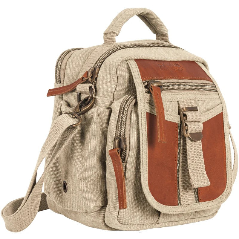 Heavy Duty Cotton Canvas 22 OZ Classic Eurostyle “On The Go” Travel Organizer Bag, With Real Leather, Khaki