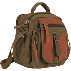 Heavy Duty Cotton Canvas 22 OZ Classic Eurostyle “On The Go” Travel Organizer Bag, With Real Leather, Vintage Brwn