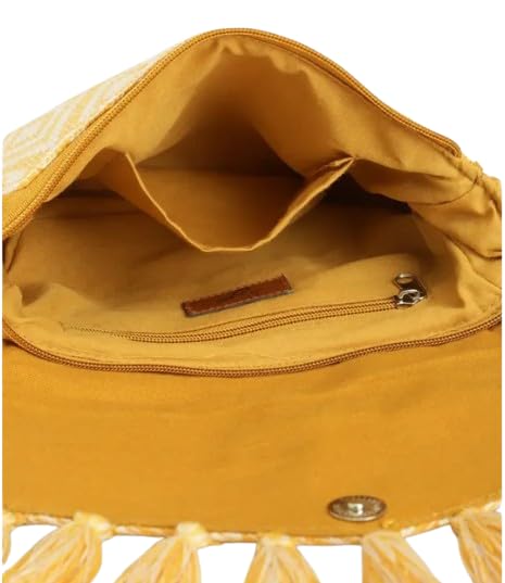 PRIMROSE Ethnic Boho Shoulder Bag for Women, Woven Fabric with Tassels, (YELLOW)