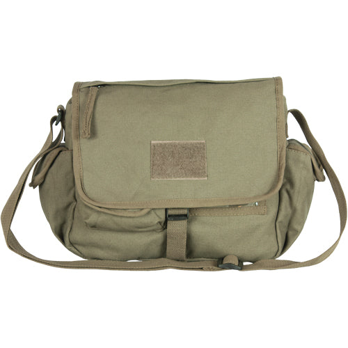 Heavy Duty Cotton Canvas 22 OZ, Retro Messenger Bag, Olive Drab, Style: Plain