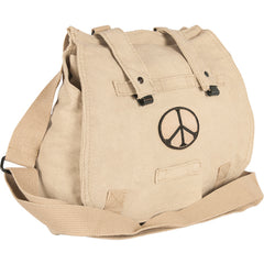 Heavy Duty Cotton Canvas 22 OZ, Retro Hungarian Shoulder Bag, Khaki, Style: Peace Sign