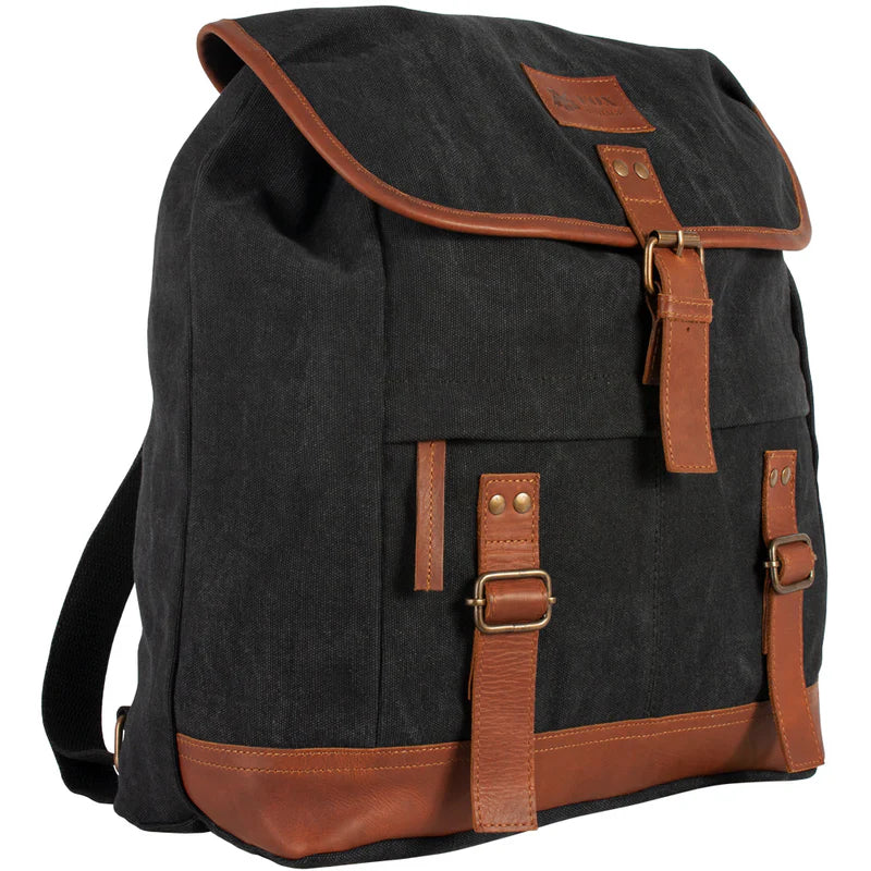 Adventurer Rucksack 22 OZ Backpack,Black With Real Leather Trim